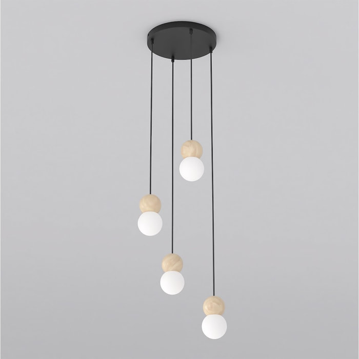 Lampada a sospensione LOOP in acciaio nero e legno naturale