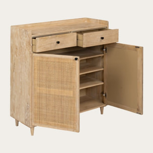 Meuble à chaussures Rocco -bois massif de manguier et rotin-couleur arabica 100 x 104 x 38 cm