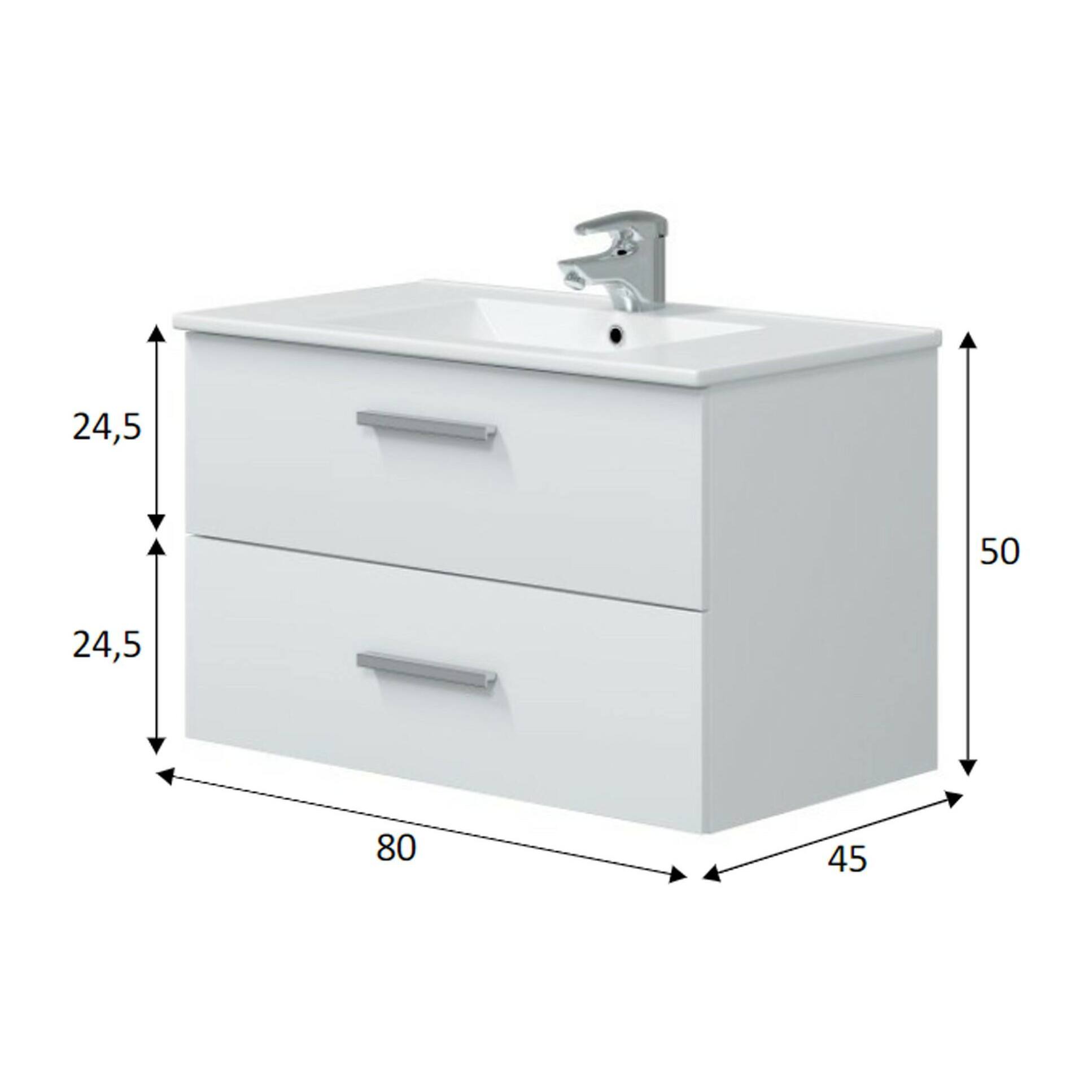 Mobile sottolavabo Felix, Mobiletto da bagno, Contenitore porta lavabo, Armadio per lavandino, 80x45 h50 cm, Bianco lucido