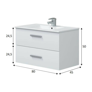 Mobile sottolavabo Felix, Mobiletto da bagno, Contenitore porta lavabo, Armadio per lavandino, 80x45 h50 cm, Bianco lucido