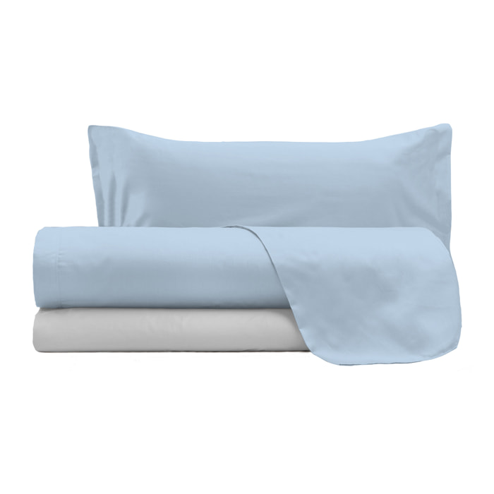 COMPLETO LETTO NATURAL COLOUR MADE IN ITALY COTONE-AZZURRO/GRIGIO CHIARO SINGOLO
