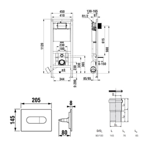 Bâti-support WC suspendu, installation sur cloison légère, hauteur 112 cm, chasse 2/4-6 L + plaque blanche (ROW01-FR)