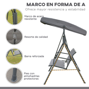 Columpio Balancín Jardín de 3 Plazas con Techo Parasol Ajustable Respaldo Transpirable y Marco de Acero para Terraza Balcón Exterior 175x118x159 cm Gris