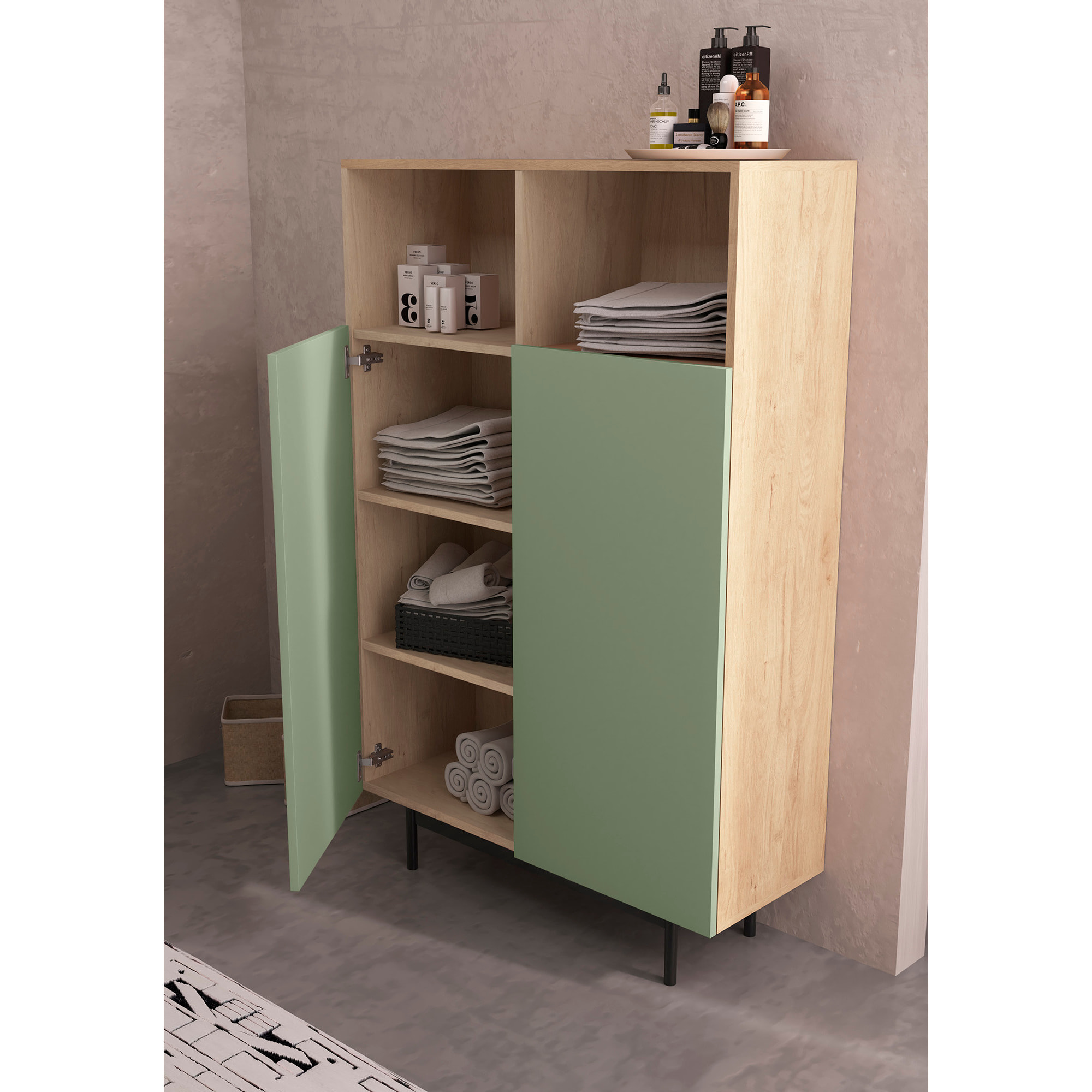 Aparador alto Printed roble y verde 140x90x34 cm