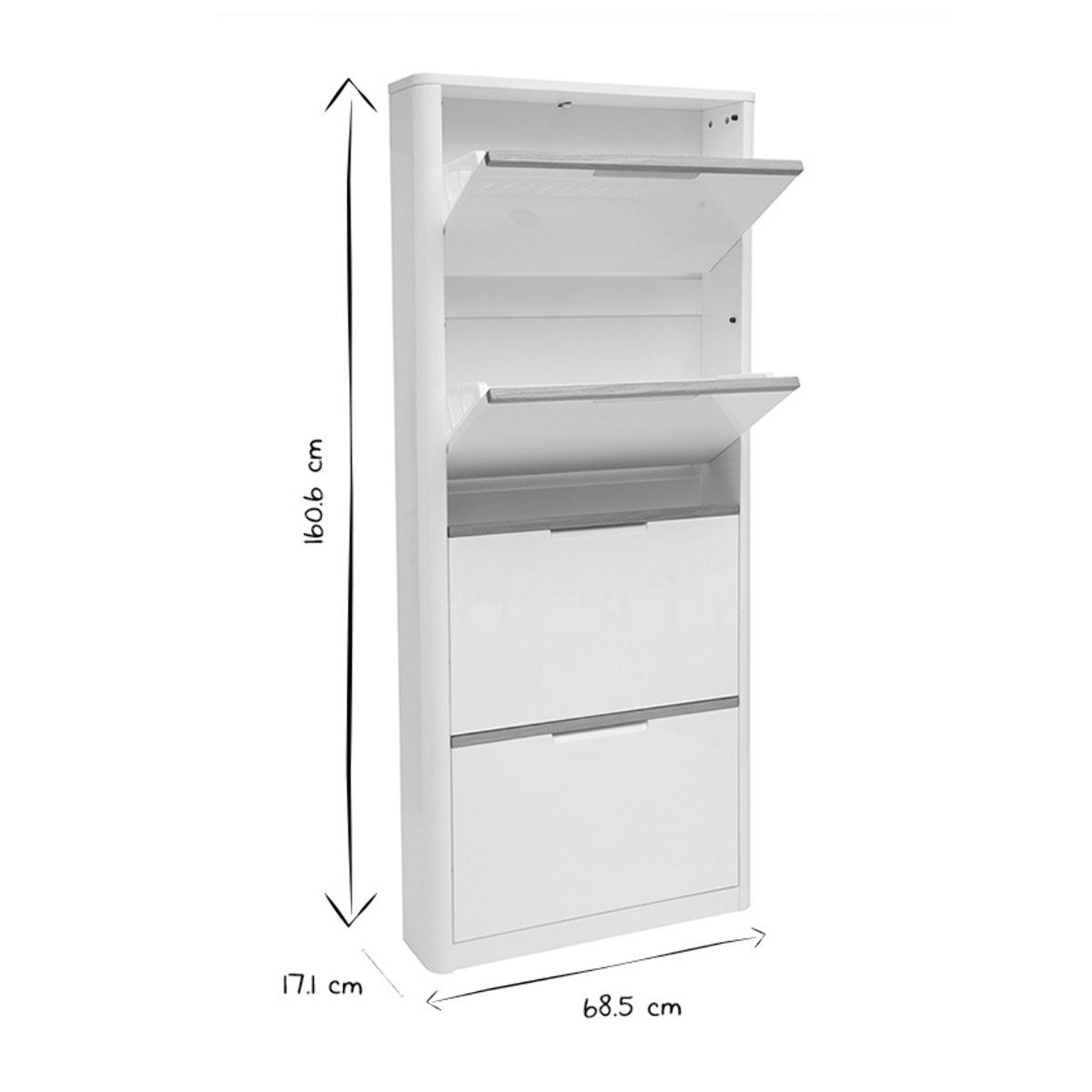 Meuble à chaussures 4 portes finition blanc laqué brillant L68 cm KIRK