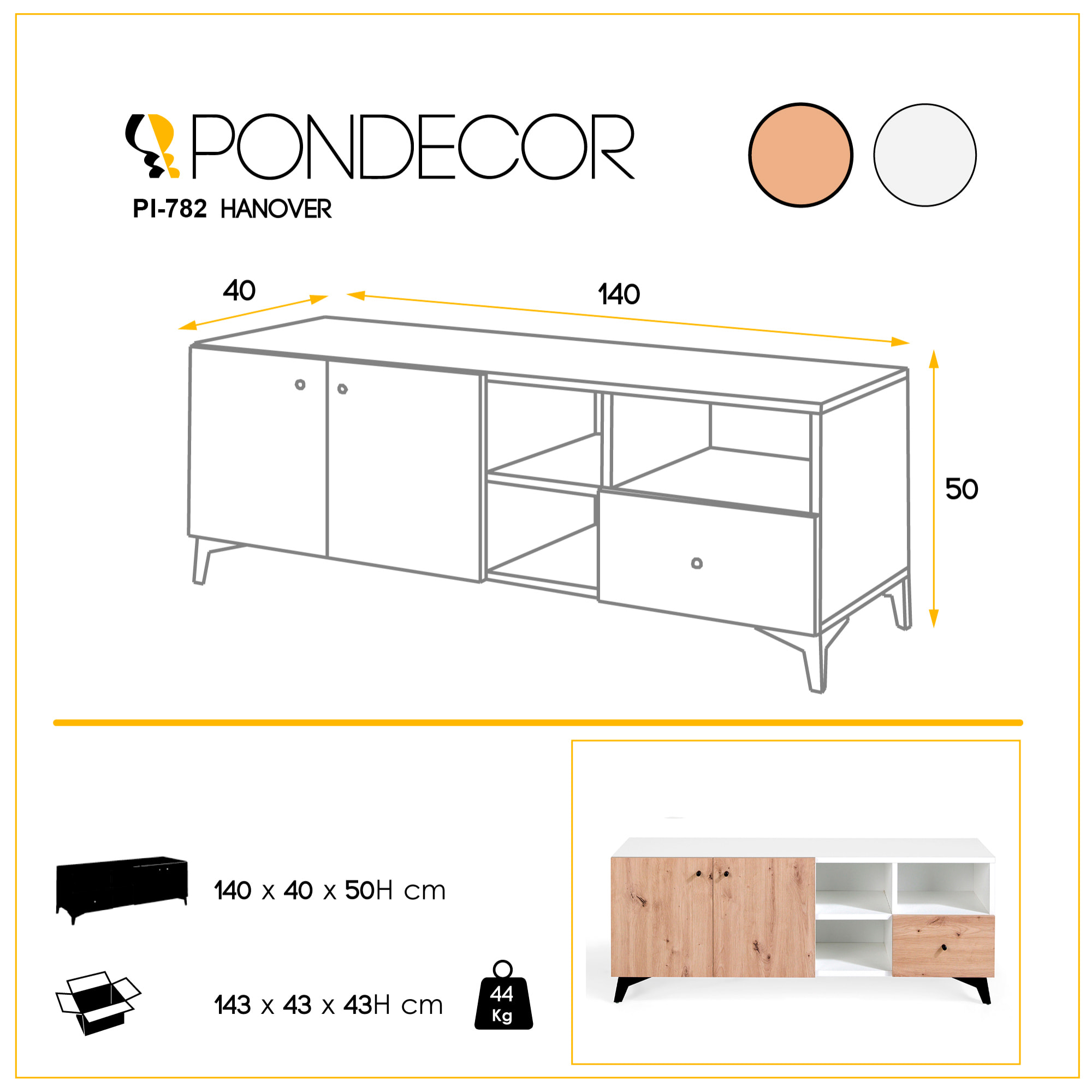 Mueble de TV – Blanco polar y roble