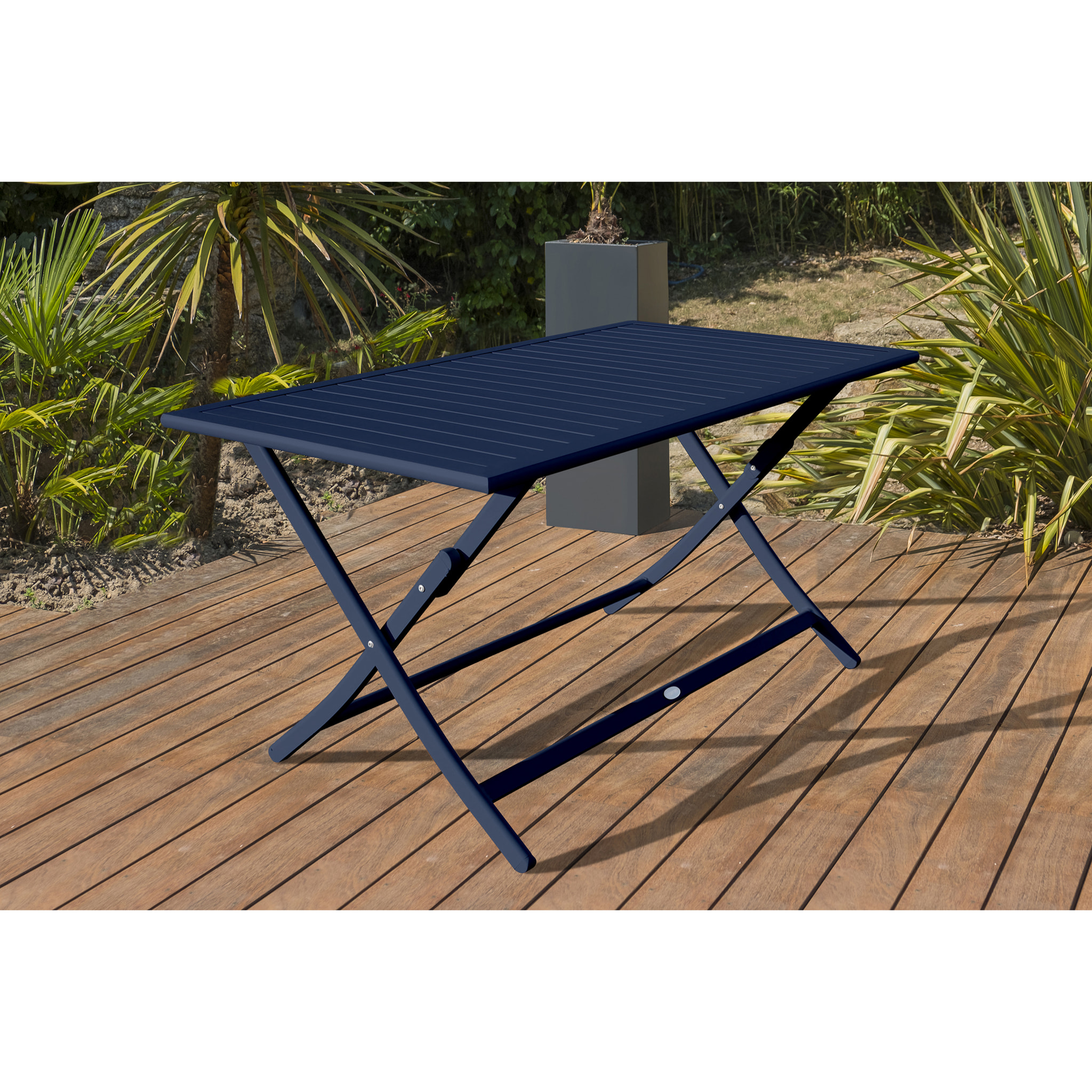 MARIUS - Table de jardin pliante en aluminium bleu marine