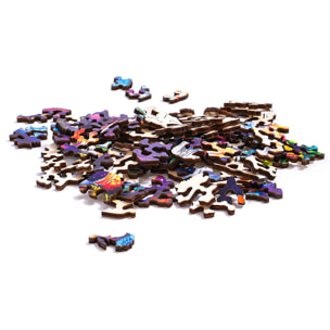 Puzzle de madera DIY forma de silueta. Con piezas individuales con diferentes diseños. En madera policromada. Tamaño A3 .DISEÑO PANDA BAMBOO.