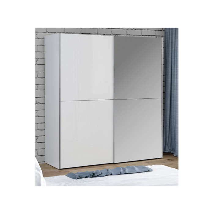 Dressing Armoire 2 portes coulissantes 5 tablettes et 1 miroir - 6 coloris - THAIS