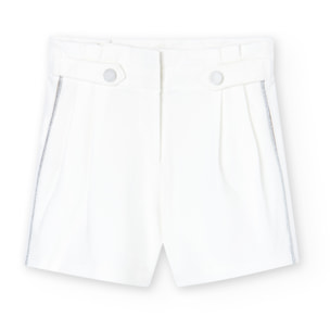 Bermudas para niña en algodón liso de color blanco-Pantalón