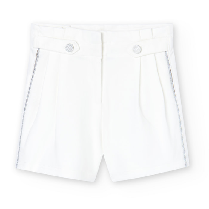 Bermudas para niña en algodón liso de color blanco-Pantalón