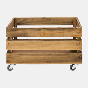 Caja grande de madera maciza en tono roble oscuro con Ruedas 49x36x26 cm Alto: 36 Largo: 49 Ancho: 25.5