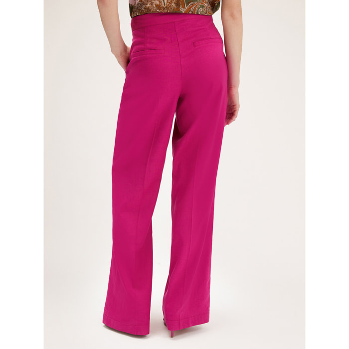 Motivi - Pantalón modelo palazzo en mezcla de lino - Fuchsia