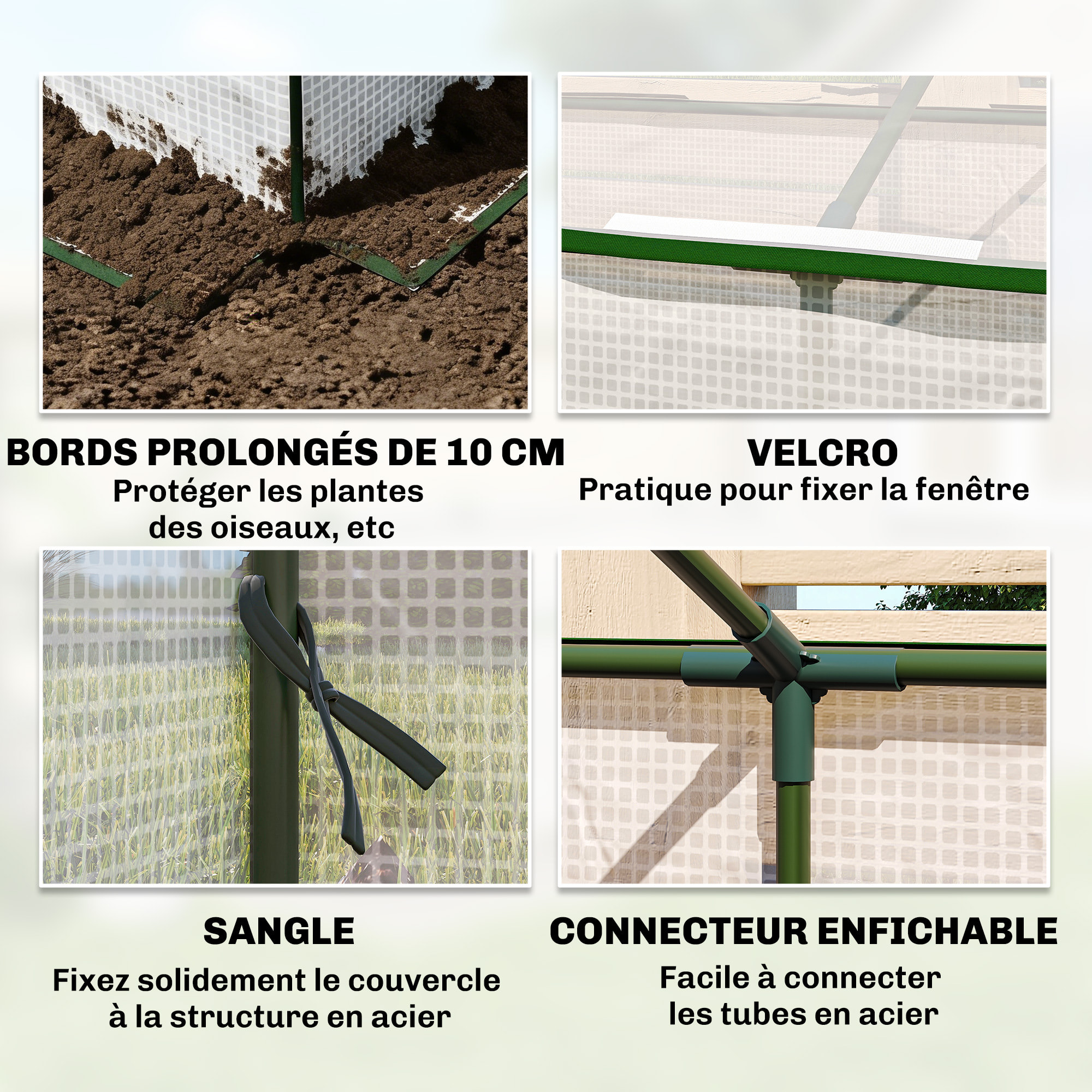Mini serre de jardin à tomates 2 fenêtres enroulables 1,8L x 0,9l x 0,7H m blanc