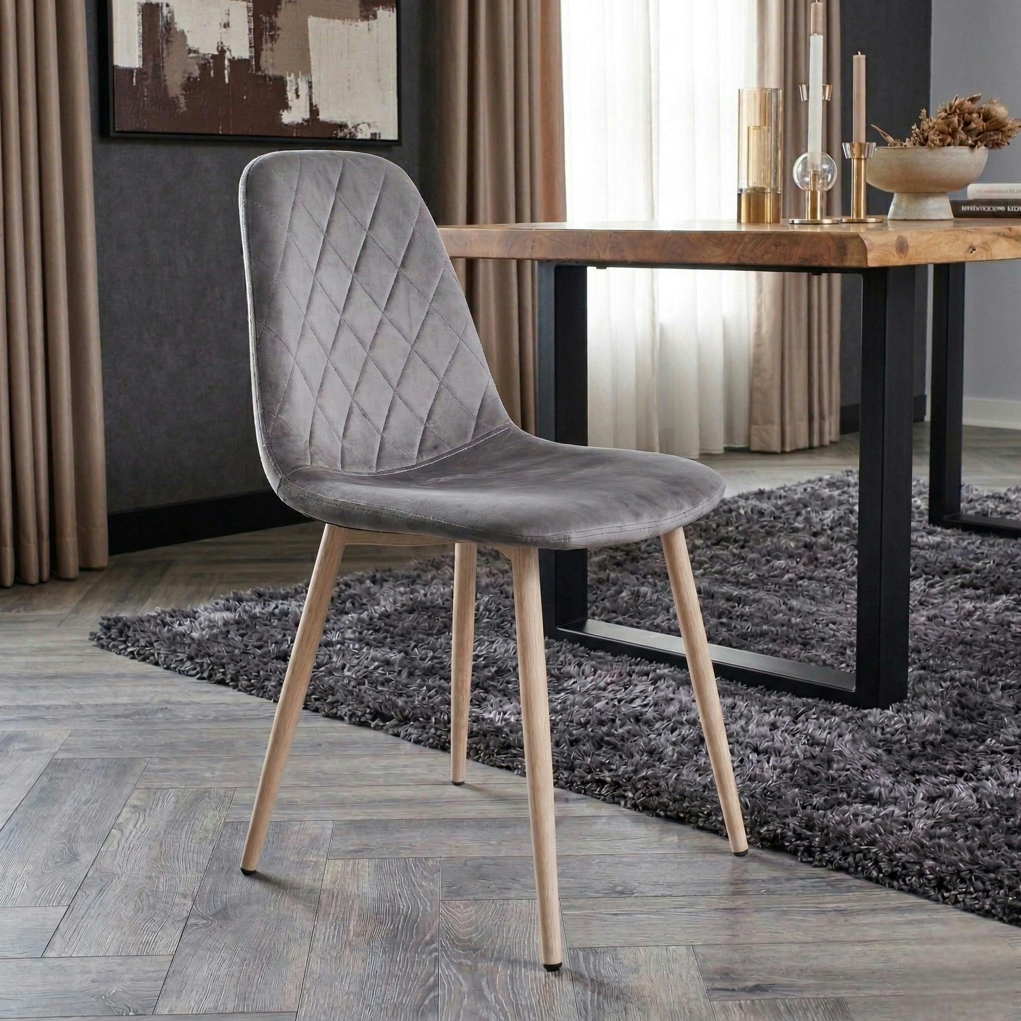 Chaise capitonnée velours gris taupe HAWAI (lot de 2)