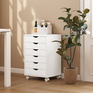 Cajonera Escritorio, Archivador Móvil con 6 Cajones, Soporte para Impresora con Ruedas, Guías Deslizantes Silenciosas, para Oficina, Casa, Blanco