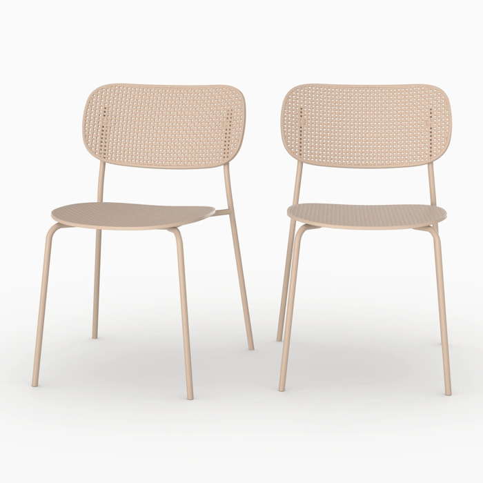 Lot de 2 chaises de jardin empilables en plastique beige - Géa