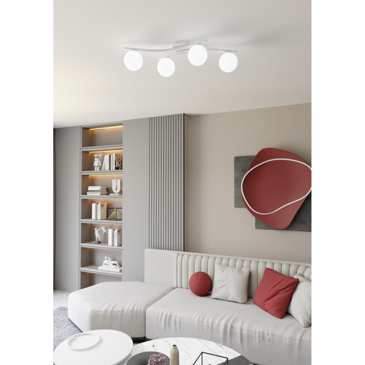 Lampada a sospensione Opus in acciaio bianco e vetro