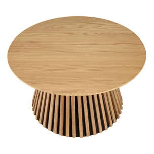 SYA - Table basse ronde D80 décor et chêne naturel pied à motif strié