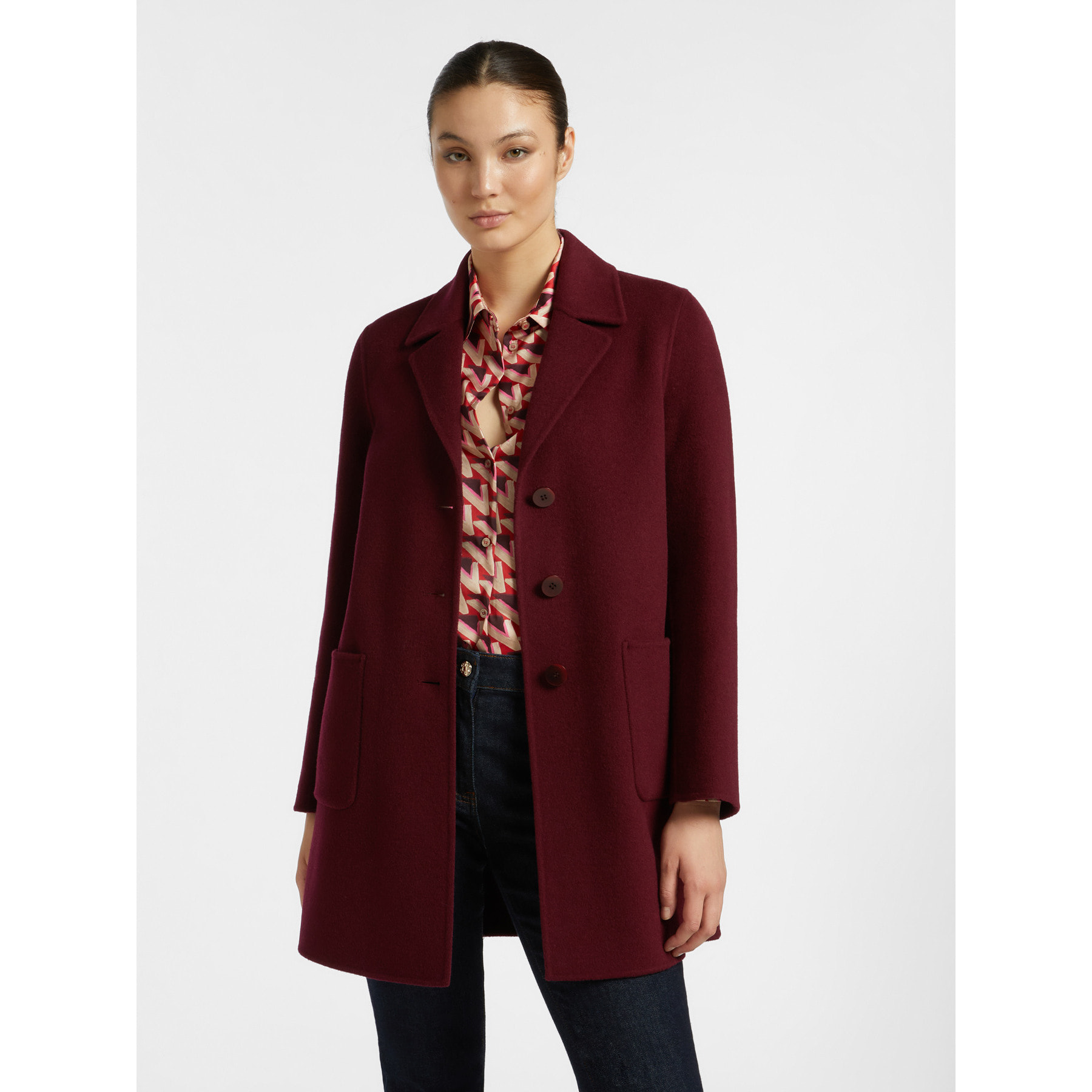 Elena Mirò - Cappotto sartoriale in tessuto double - Bordeaux