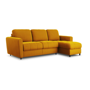 Canapé d'angle droit convertible avec coffre de rangement "Audra" 4 places en velours jaune