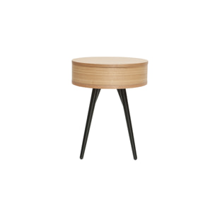 Tables de chevet rondes avec tiroir bois clair et métal noir (lot de 2) KORAL