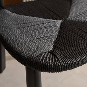 Lot de 2 chaises scandinaves en bois d'hévéa noir et assise en corde noire