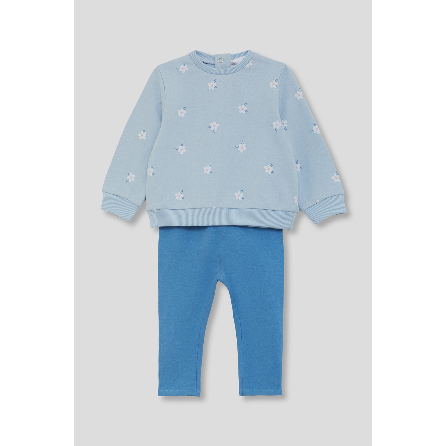 Conjunto sudadera manga larga con estampado de margaritas bordadas y leggings lisos | Color: Celeste | Street Monkey