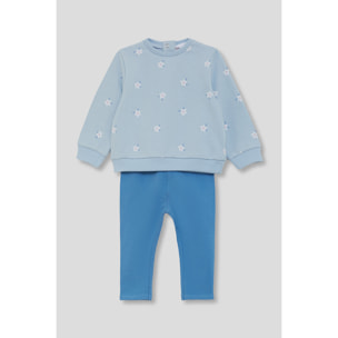 Conjunto sudadera manga larga con estampado de margaritas bordadas y leggings lisos | Color: Celeste | Street Monkey