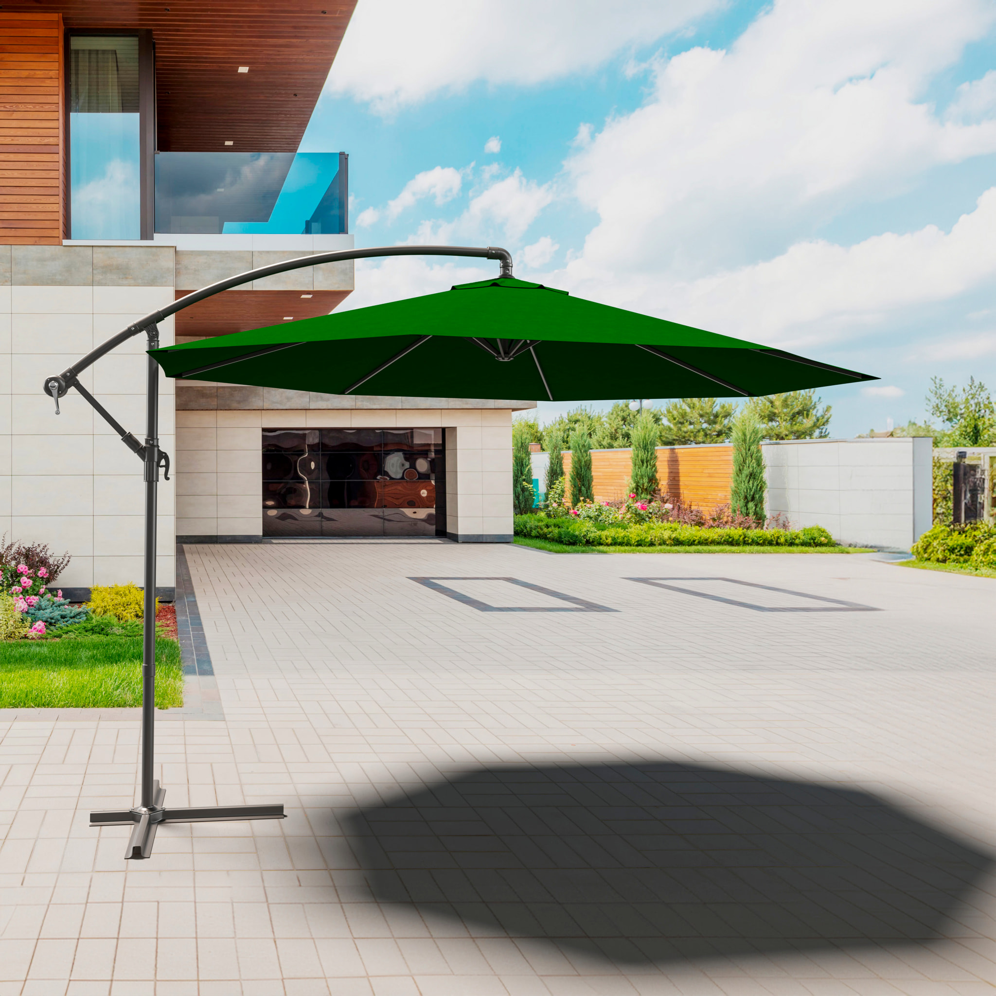 Ombrellone 3x3 M Decentrato Retrattile Braccio Rotabile Chiusura Manovella Giardino Piscina In Acciaio Inossidabile Telo 180 g/m2 Impermeabile Verde