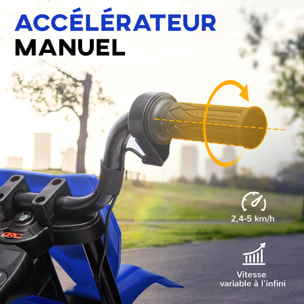 Moto cross électrique dirt bike enfant 12V 2 moteurs 2 vitesses 2,4-5 Km/h musiques bleu