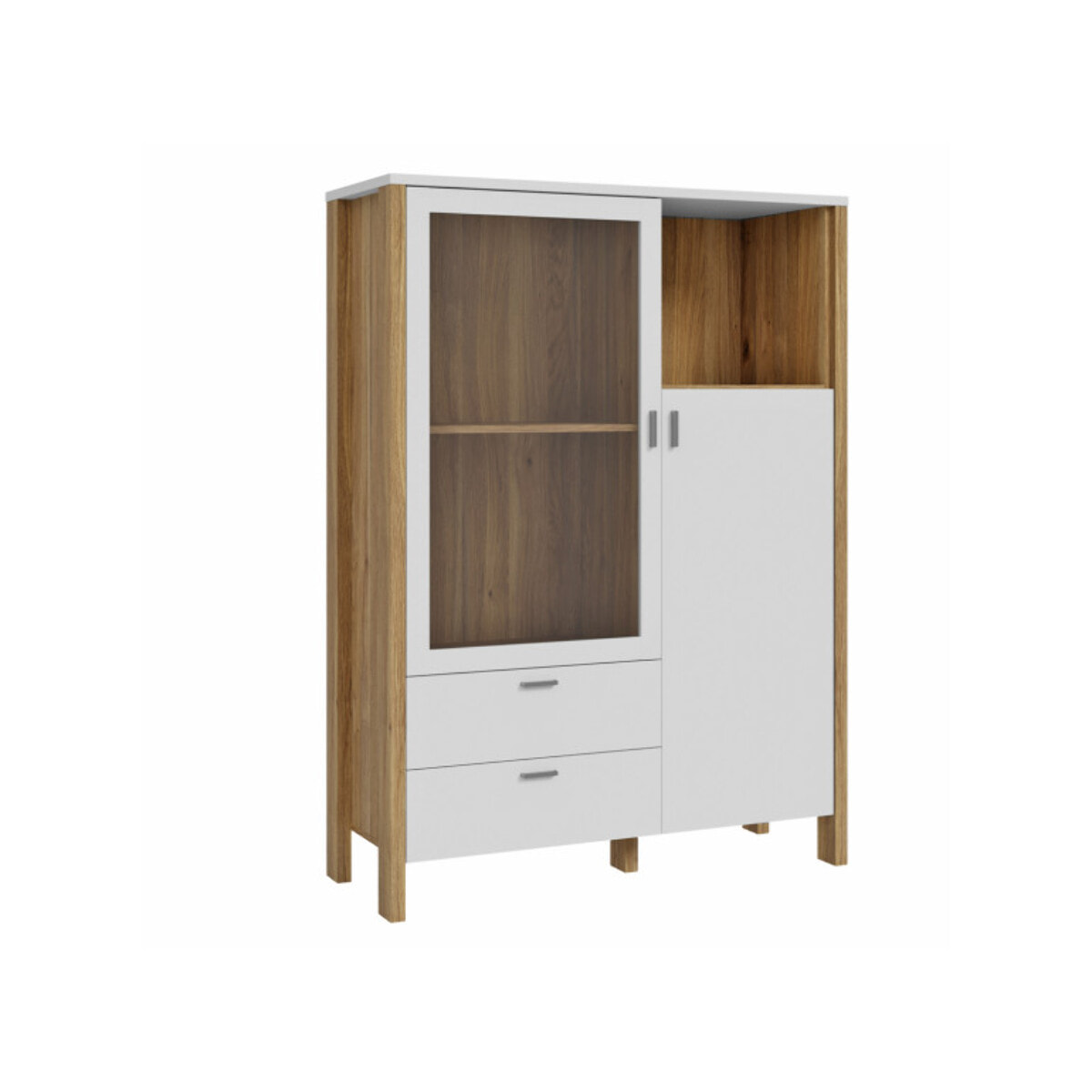 Armoire vitrée H152 cm 2 tiroirs 2 portes décor et gris clair - BOLERO