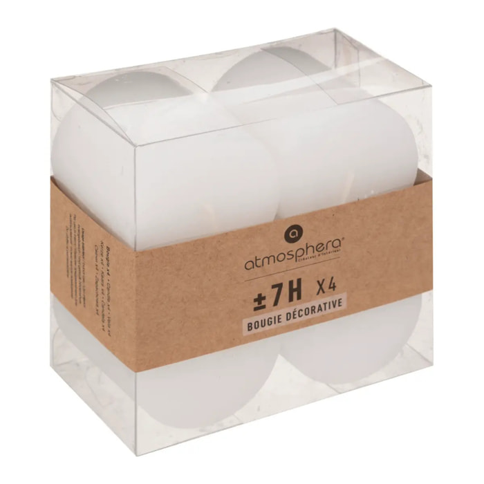 Lot de 4 bougies rustiques "Olia" blanc 60g