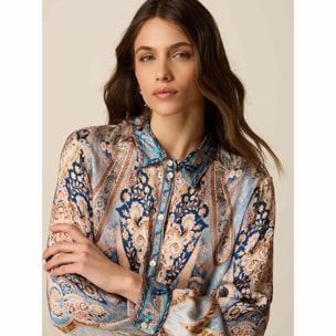 Oltre - Camicia in raso fantasia - Azzurro
