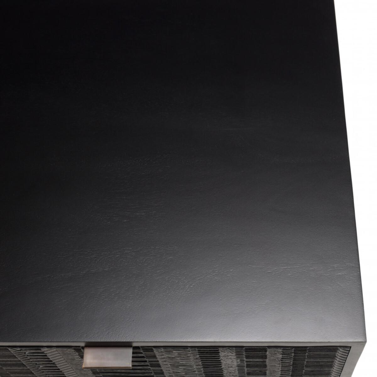 GLORIA - Table basse en manguier noir 2 tiroirs sculptés pieds métal