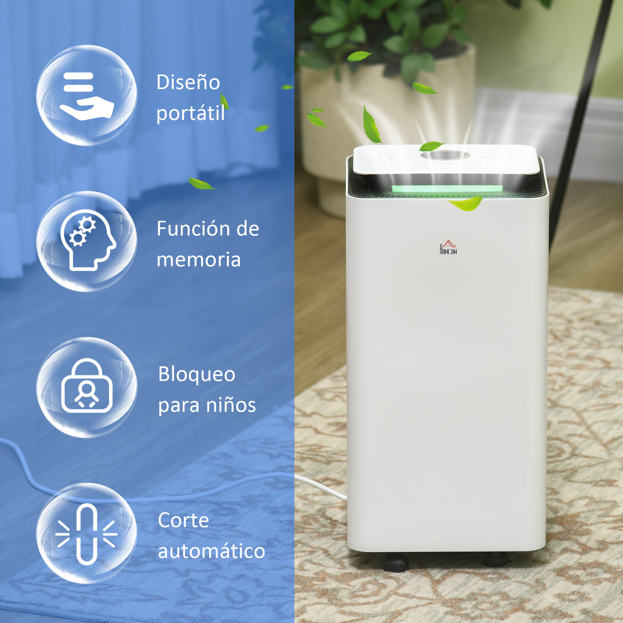 Deshumidificador Eléctrico 10L/día Depósito de Agua 2,5L Deshumidificador de Aire Silencioso con 5 Modos 2 Velocidades Pantalla LED Temporizador para Dormitorio Salón 25x25x50,5 cm Blanco