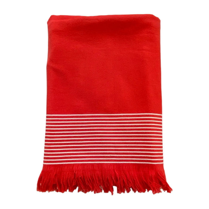 Fouta doublée éponge Paski Rouge 90x170 300g/m²
