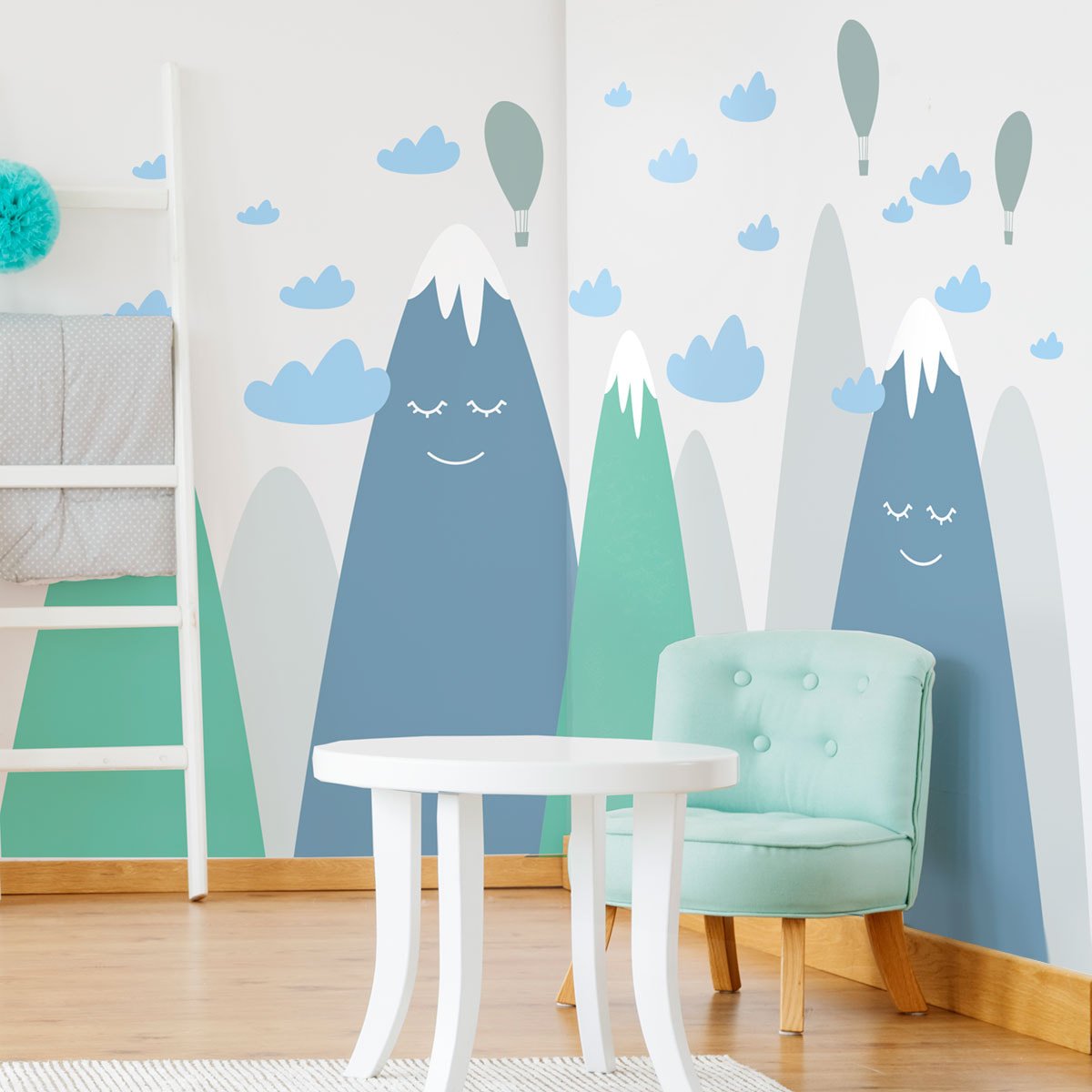 Stickers muraux enfants - Décoration chambre bébé - Autocollant Sticker mural géant enfant montagnes scandinaves ASUKA