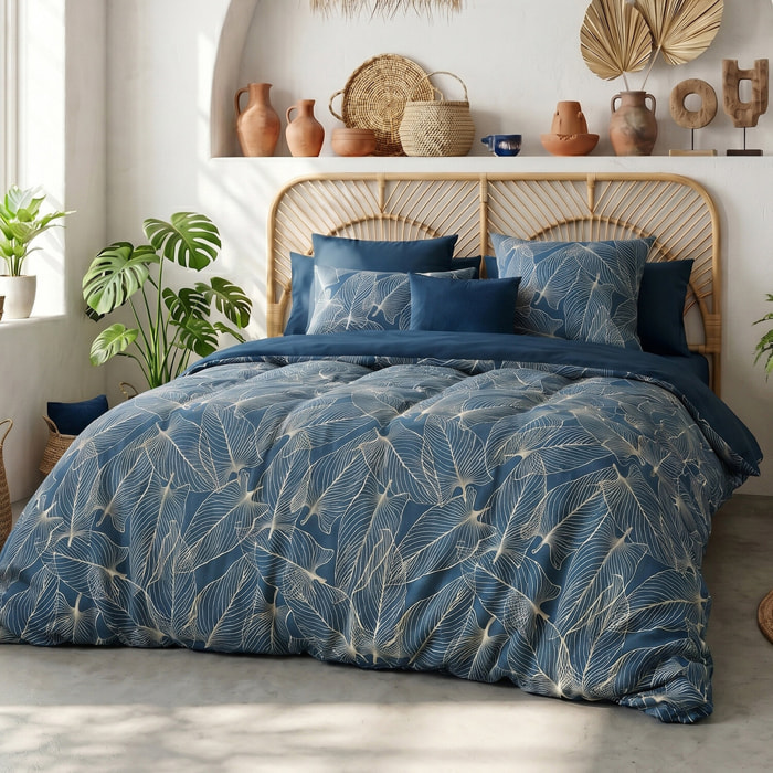 Parure housse de couette coton bleu