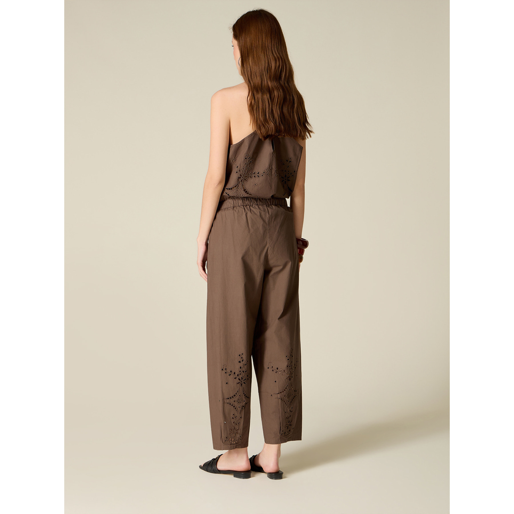 Oltre - Pantaloni cropped in cotone traforato - Marrone