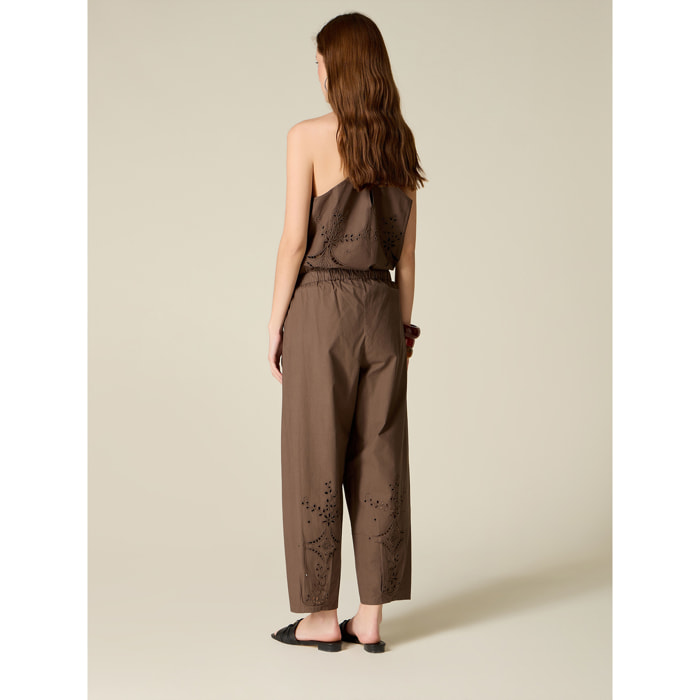 Oltre - Pantaloni cropped in cotone traforato - Marrone