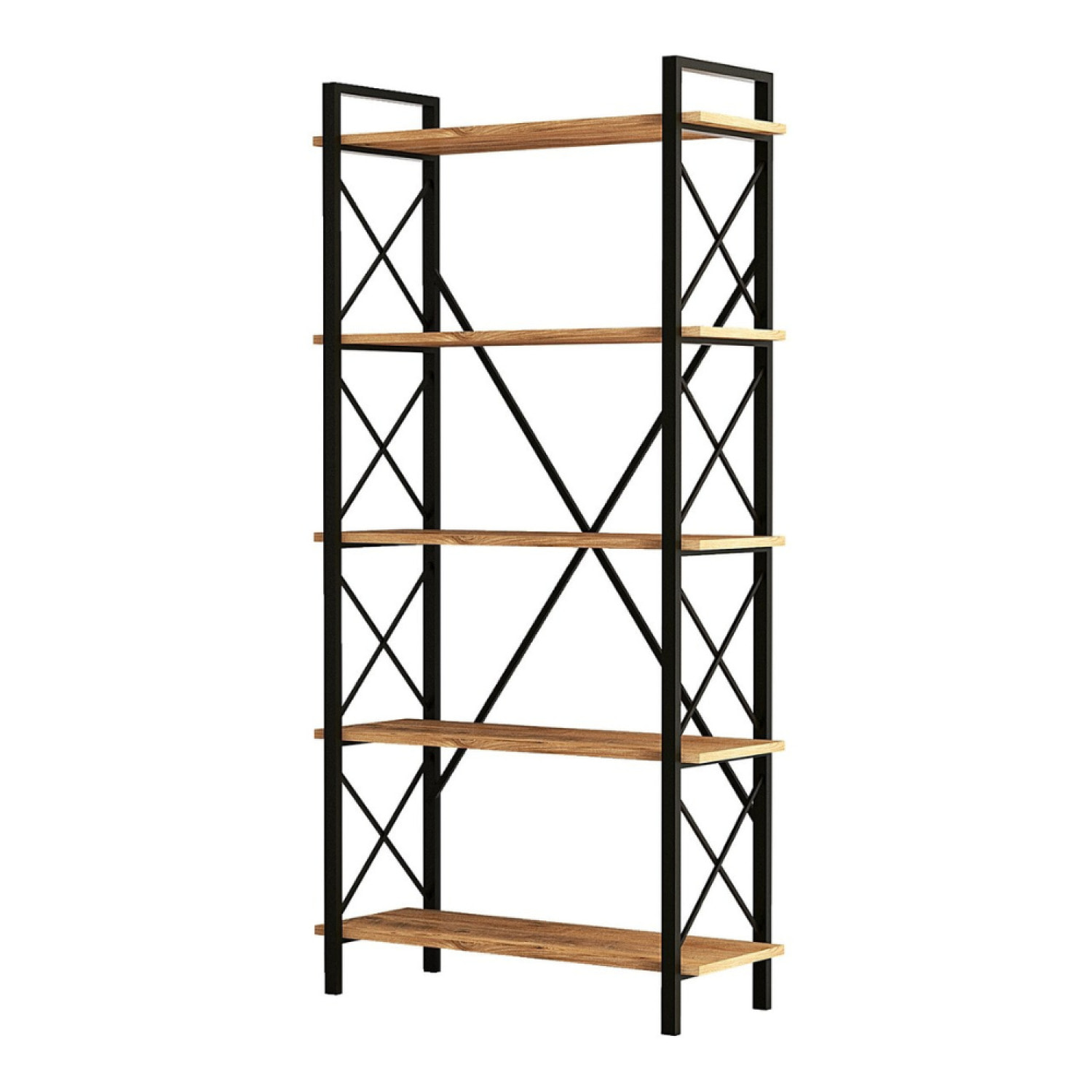 MILI - Bibliothèque design en métal - 5 étagères - bois et noir