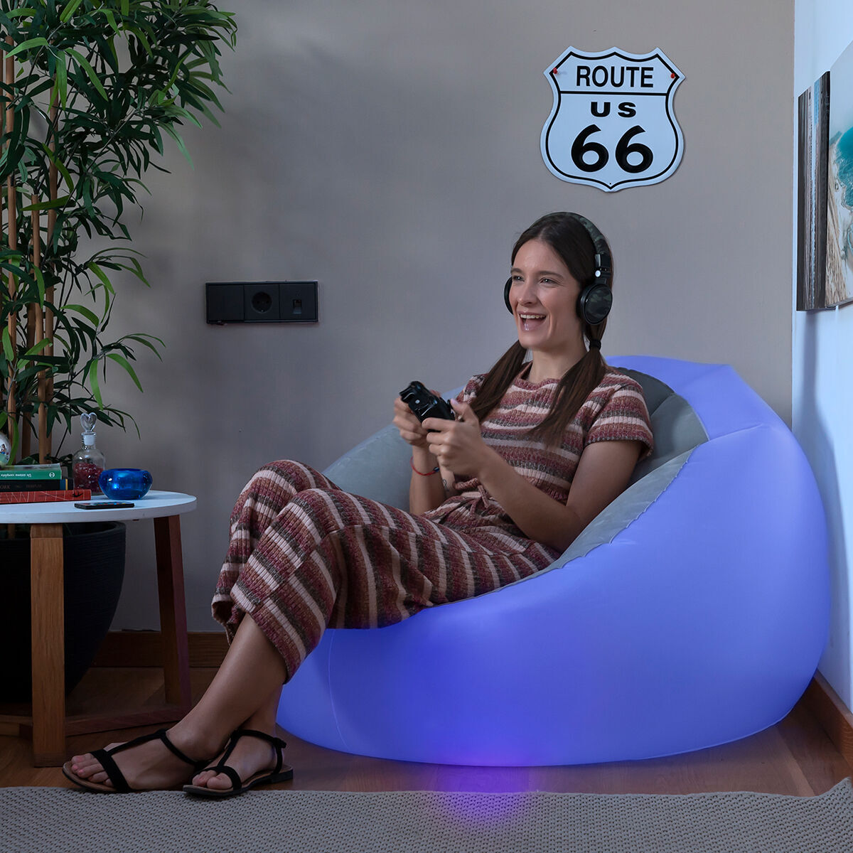 Sillón Hinchable con LED Multicolor y Mando Chight InnovaGoods - Gris