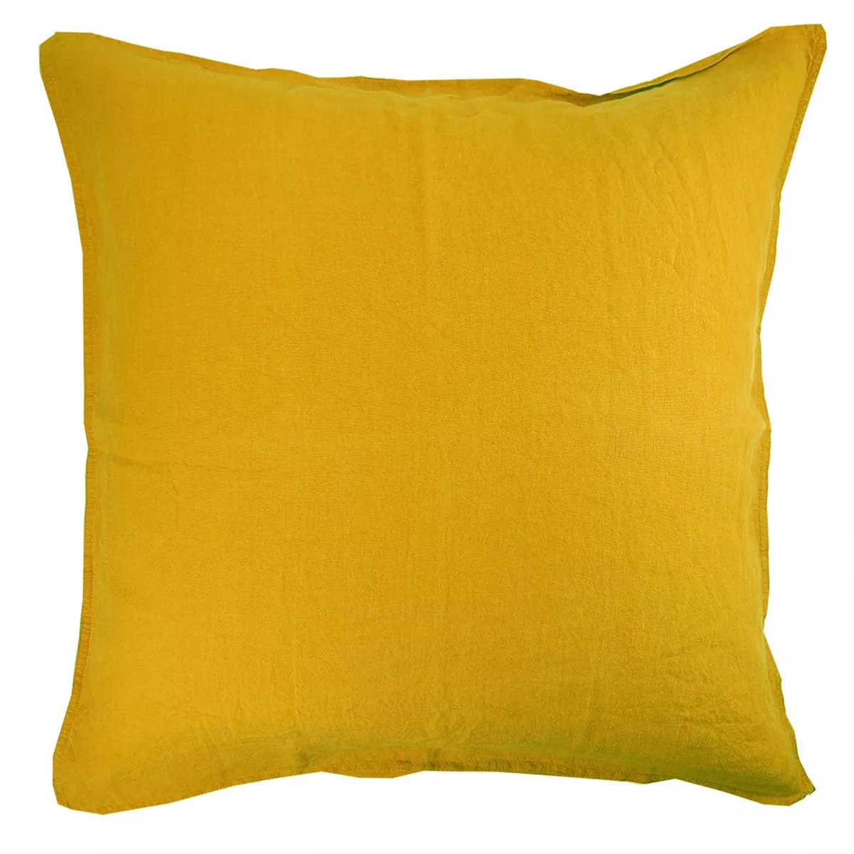 Taie d'oreiller pur lin lavé 160 g/m² uni jaune Syracuse curry