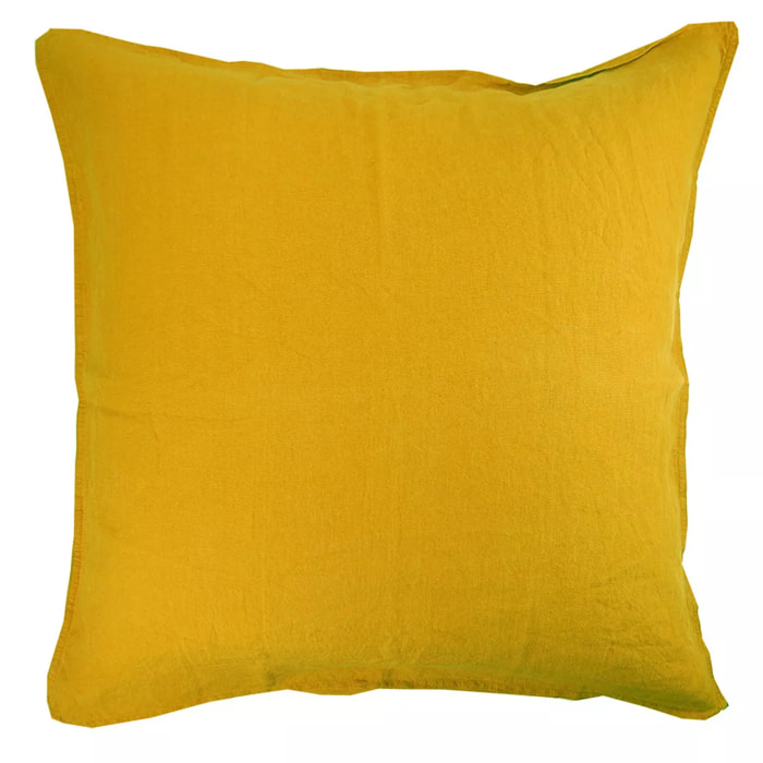 Taie d'oreiller pur lin lavé 160 g/m² uni jaune Syracuse curry