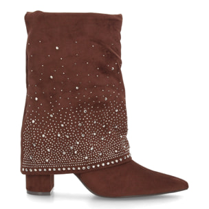 Botas con pedrería y tacón ancho para mujer