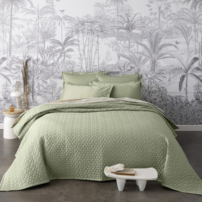 Couvre-lit matelassé uni en satin de coton bio, POESIE, Vert tilleul