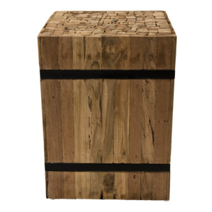 SAM - Table d'appoint carrée 'S' 34x34cm bois Teck recyclé cerclée métal noir