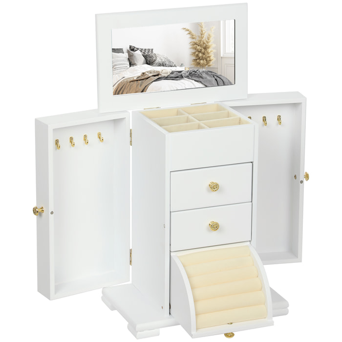 Armoire à bijoux poignées bouton doré miroir bois blanc