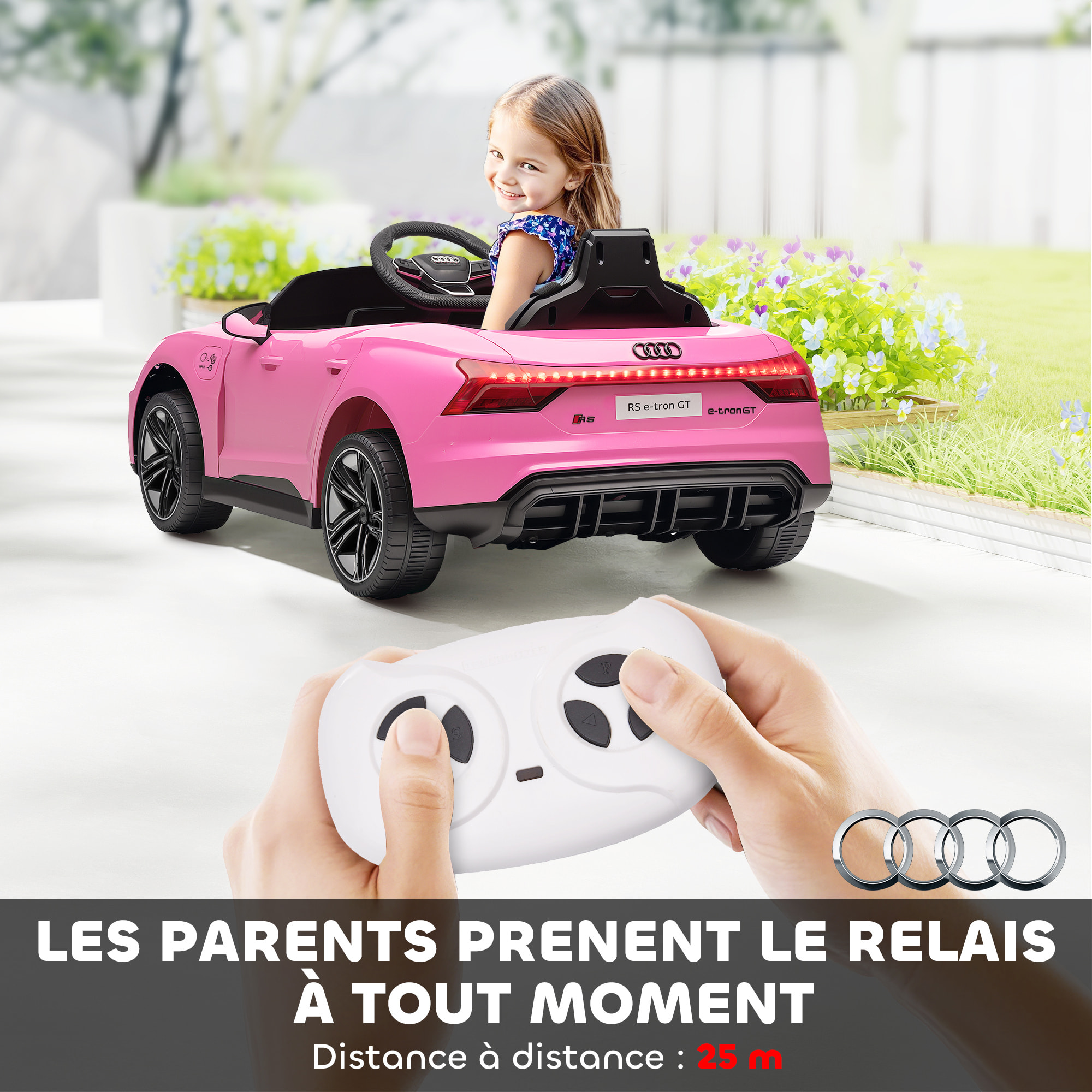 Véhicule électrique enfant Audi RS e-tron GT V. max. 5 Km/h télécommande effets sonores + lumineux rose